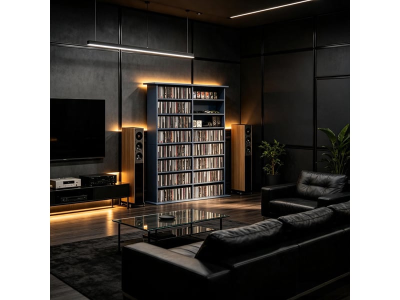  Meuble de rangement cd et dvd 106.5x24x126.3 cm à tablettes réglables en panneaux de particules gris  - Conforama D