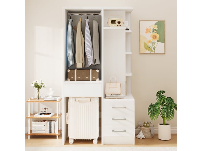  Armoire penderie 70x45x135 cm - grand rangement - 3 tiroirs - bois - pour chambre - garde-robe - mobilier fonctionnel - blanc CozyNest - Conforama C