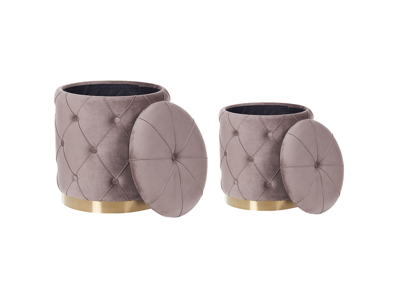 Lot de 2 poufs avec rangement pueblo velours taupe 418732 - Conforama D