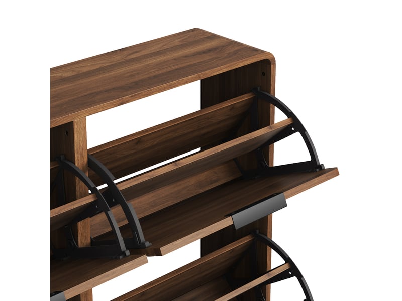  Meuble à chaussures 105 x 24 x 91 cm, 4 abattants pour 18 à 24 paires, armoire d'entrée étroite, façades à lattes, coloris noyer ABC - Conforama D