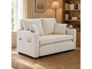Canapé droit convertible CRAVDOM 2 places Tissu beige avec coffre de rangement
