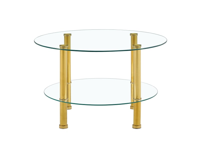 Table basse en verre moderne à deux niveaux, pieds en métal doré – design luxe discret - Conforama A
