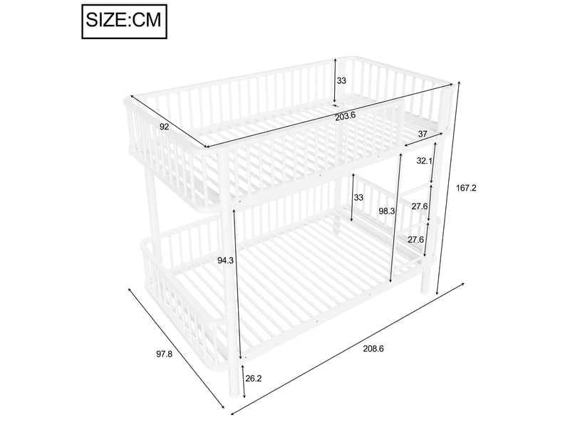  Lit superposé modenvie 90 x 200 cm en métal blanc avec barrières de sécurité  - Conforama C