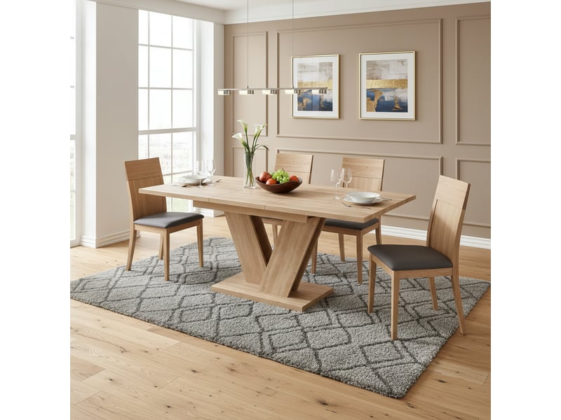  Table extensible effet chêne avec pied en v 140-180 x 80 cm Fay Lum - Conforama E