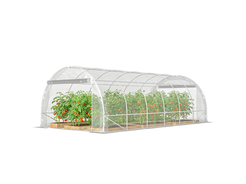  Serre tunnel 3 x 6 x 2 m avec portes sectionnelles, structure en acier et bâche en polyéthylène anti-uv, transparente  - Conforama B