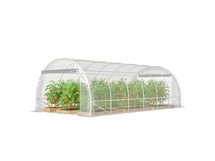 Serre tunnel 3 x 6 x 2 m avec portes sectionnelles, structure en acier et bâche en polyéthylène anti-uv, transparente