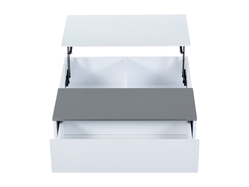  Table basse relevable avec 1 tiroir, 2 niches, led et plateau réglable, en mdf, blanc et gris, 70×70×35 cm - uvrion  - Conforama A