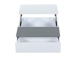 Table basse relevable avec 1 tiroir, 2 niches, led et plateau réglable, en mdf, blanc et gris, 70×70×35 cm - uvrion