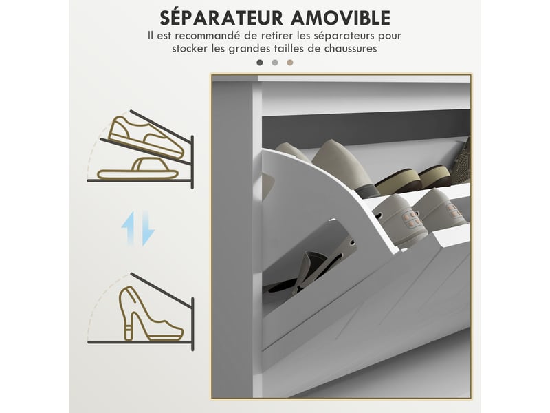 Banc à chaussures avec tiroir rabattable, coussin d'assise et étagère réglable, blanc, 100 x 26 x 48 cm - Conforama R