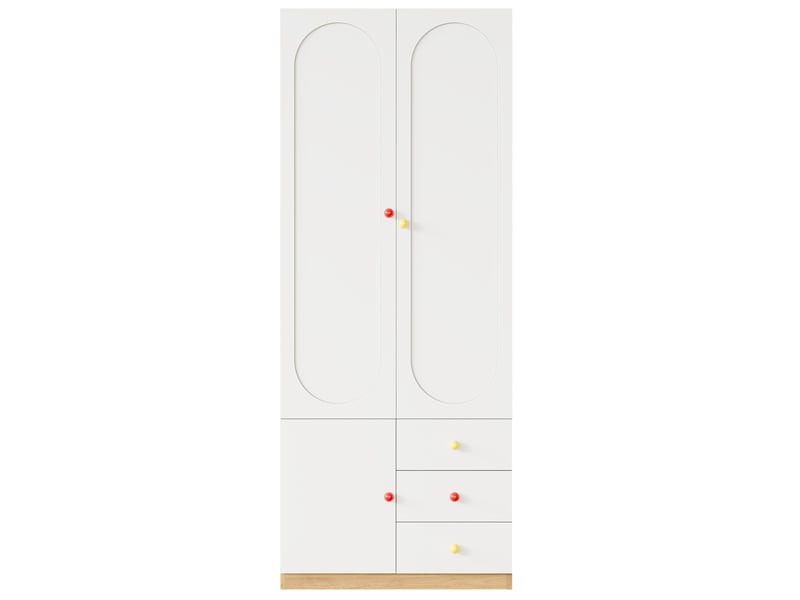  Armoire enfant 2 portes 80x50x200 cm – blanche – 3 tiroirs, penderie et sécurité anti-basculement  - Conforama A