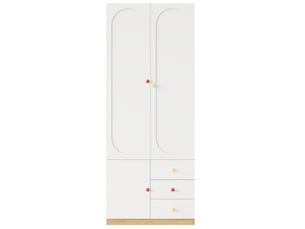 Armoire enfant 2 portes 80x50x200 cm – blanche – 3 tiroirs, penderie et sécurité anti-basculement
