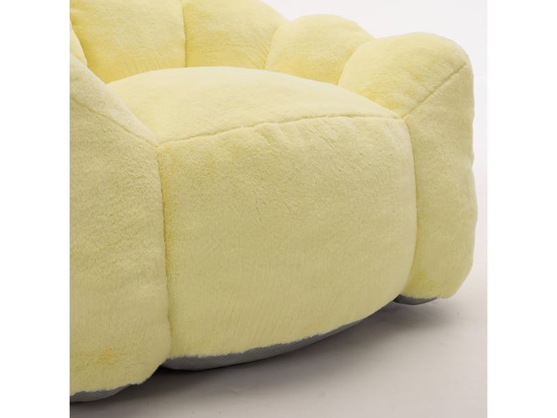  Fauteuil pouf en forme de lotus, assise légère et confortable sans montage pour intérieur, en tissu peluche jaune  - Conforama E