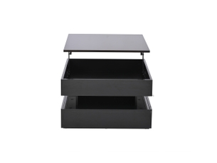 Table basse relevable avec 2 tiroirs et led, rangement caché, pour salon, en panneau de particules, noir - uvrion