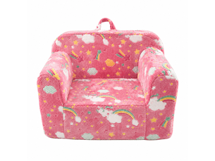 Canapé enfant rose arc-en-ciel, fauteuil mousse avec poignées de transport et poches latérales, léger