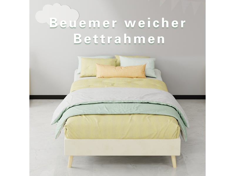  Cadre de lit, lit enfant 90x200 cm, rangement hydraulique, cadre bas, velours beige, sans matelas, réf. 354894  - Conforama R