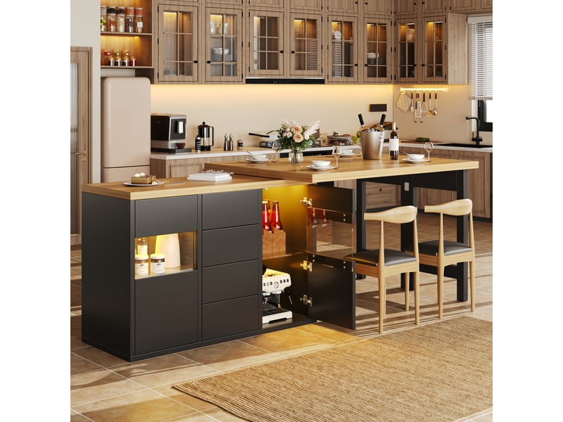  Ilot de cuisine 2 portes 4 tiroirs coloris noir mdf  - Conforama D