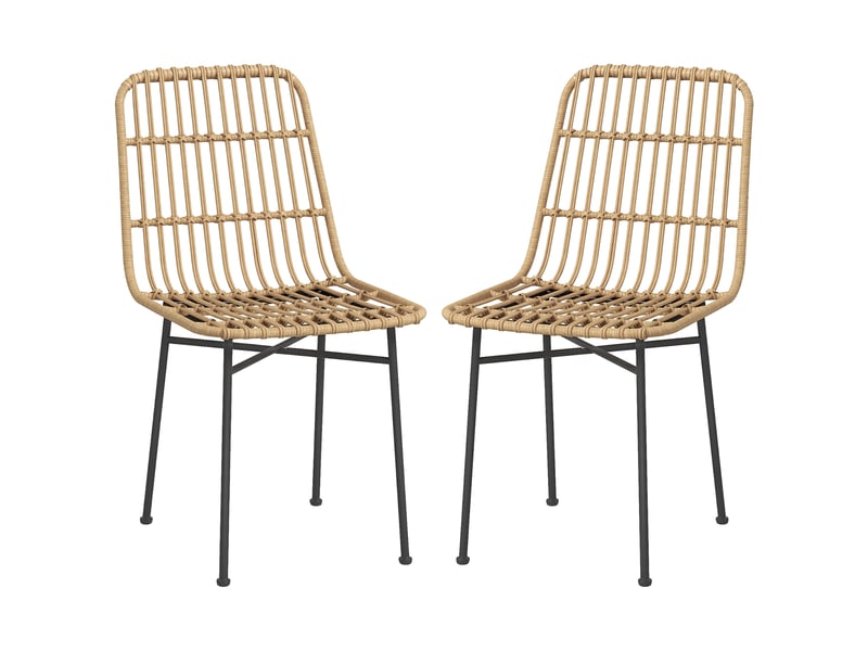  Set de 2 chaises de style bohème pour cuisine et salon en rotin pe et acier dimensions 45x57x83 cm jaune  - Conforama E