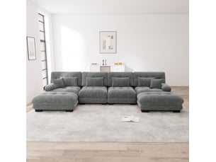 Canapé modulable modenvie 4 places en u 406 x 145 x 81 cm chenille gris avec ottomans mobiles