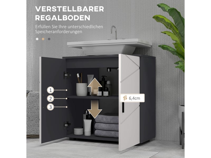  Meuble sous lavabo gris clair à deux portes, découpe en u, 60 x 30 x 60 cm  - Conforama W