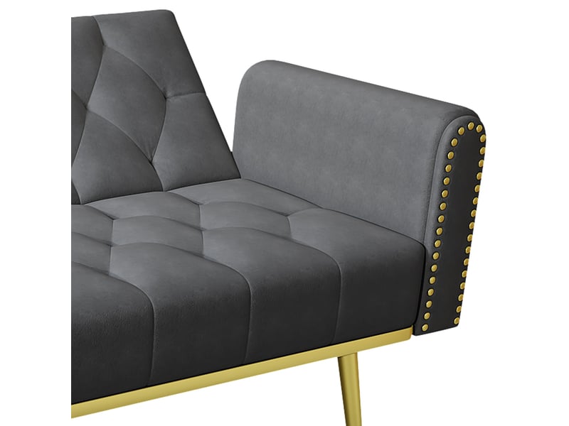 Canapé convertible velours gris 175x80 cm, canapé lit 2 places avec structure bois massif et métal, design contemporain salon - Conforama R