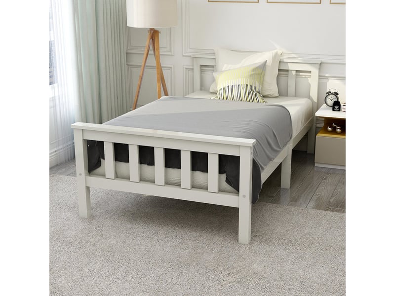  Lit enfant design minimaliste blanc en bois massif avec sommier à lattes, idéal pour chambre ado ou enfant garçon fille  - Conforama W