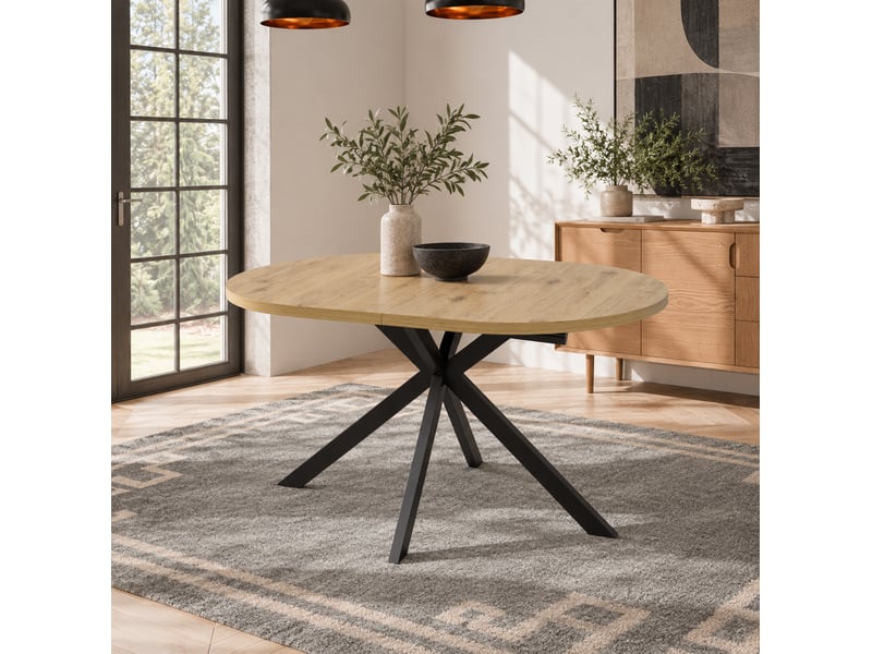  Table à manger extensible 120-160x80 cm plateau ovale coloris bois naturel  - Conforama B