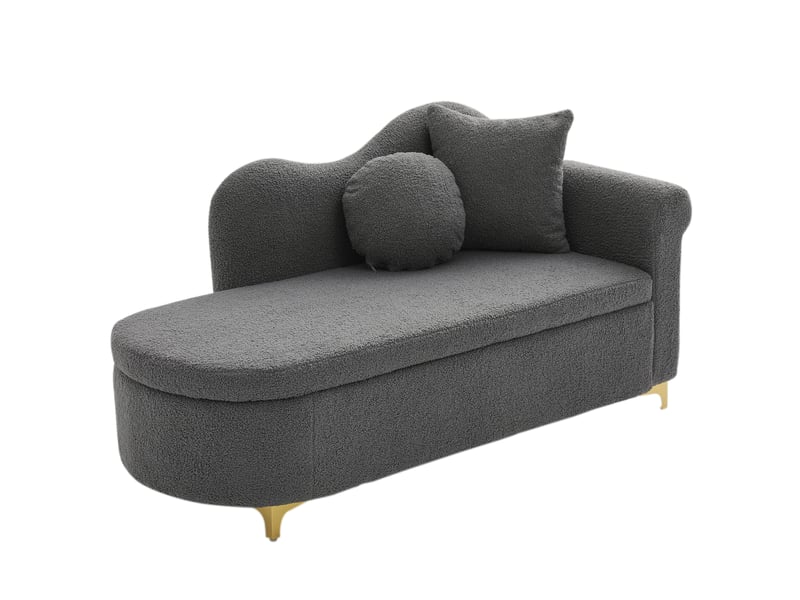  Canapé méridienne 134 cm avec coffre de rangement, design arrondi, tissu effet peau de mouton, 2 coussins, gris antique OMNIGLINT TRADING LTD - Conforama A