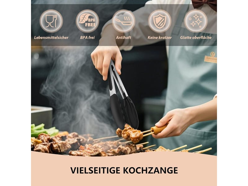  (26cm)pinces de cuisine, lot de 2, pince alimentaire en inox et silicone et poignée antidérapante, pince de cuisine résistant à la chaleur, idéales po QWE001044 - Conforama C