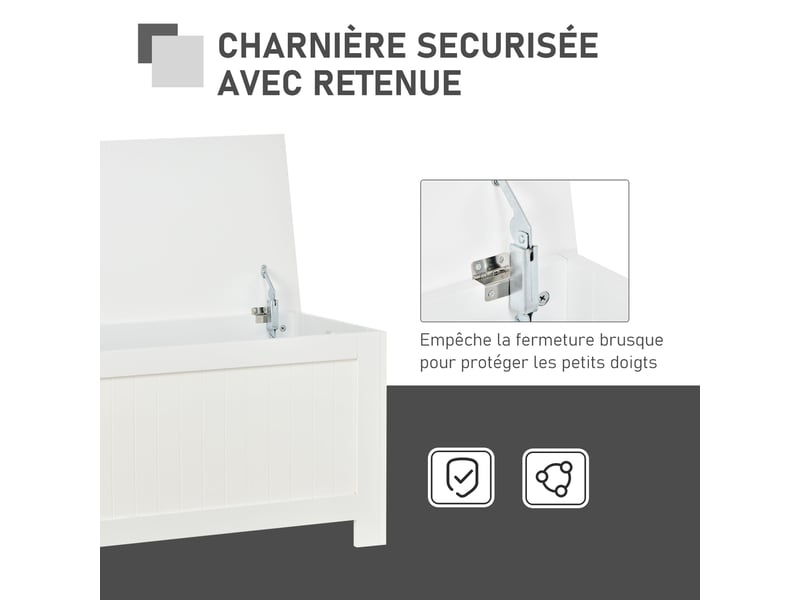  Coffre de rangement avec charnières de sécurité, coffre à jouets avec couvercle, boîte de rangement en bois  - Conforama E