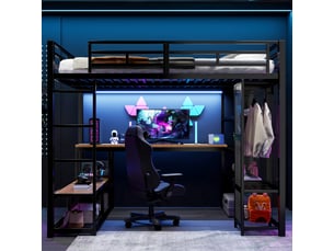 Lit mezzanine 140x200 cm <strong>MERAX</strong>  <strong>lit enfant noir</strong> coloris noir