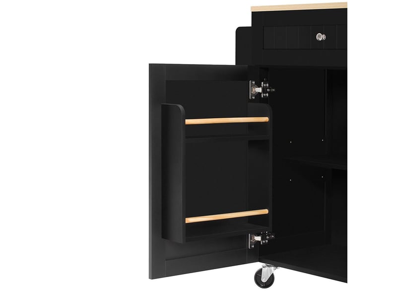 Îlot de cuisine sur roulettes coin repas extensible tiroirs multifonctions mobile cuisinesalle à manger noir  - Conforama D