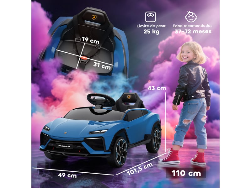 Voiture électrique lamborghini sous licence pour enfants de 3 ans et plus, batterie 12 v, télécommande 2,4 ghz, double moteur, bleue - Conforama E