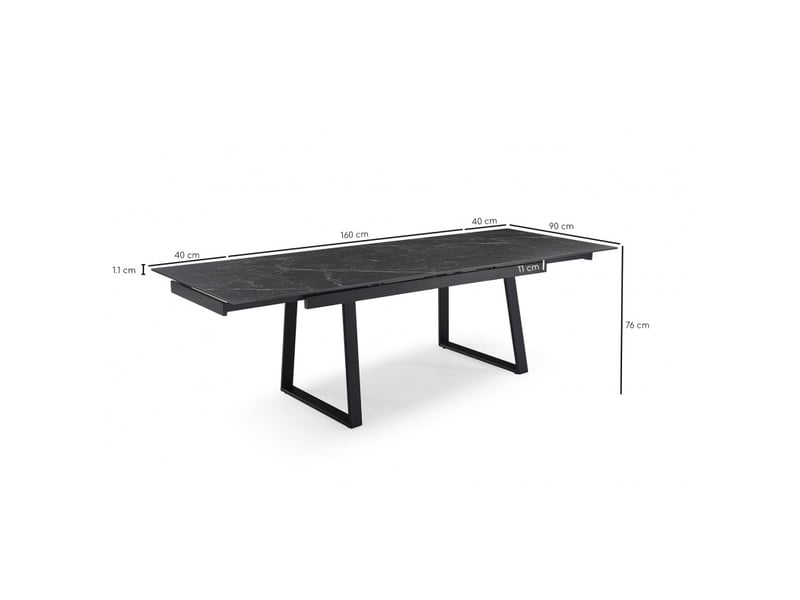  Table extensible 160-240 cm céramique noir marbré pied luge - indiana 02  - Conforama D