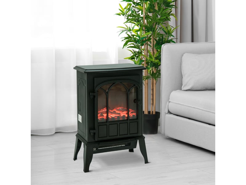  Cheminée électrique sur pied avec effet flamme réglable, chauffage 1000 w ou 2000 w, noire  - Conforama D
