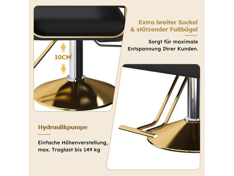  Fauteuil de coiffure hydraulique noir et or, rotation à 360 degrés, hauteur réglable, base en métal stable  - Conforama E