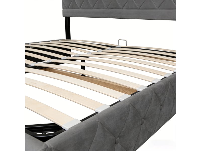  Lit coffre 90 x 190 cm rembourré en simili cuir gris  - Conforama E