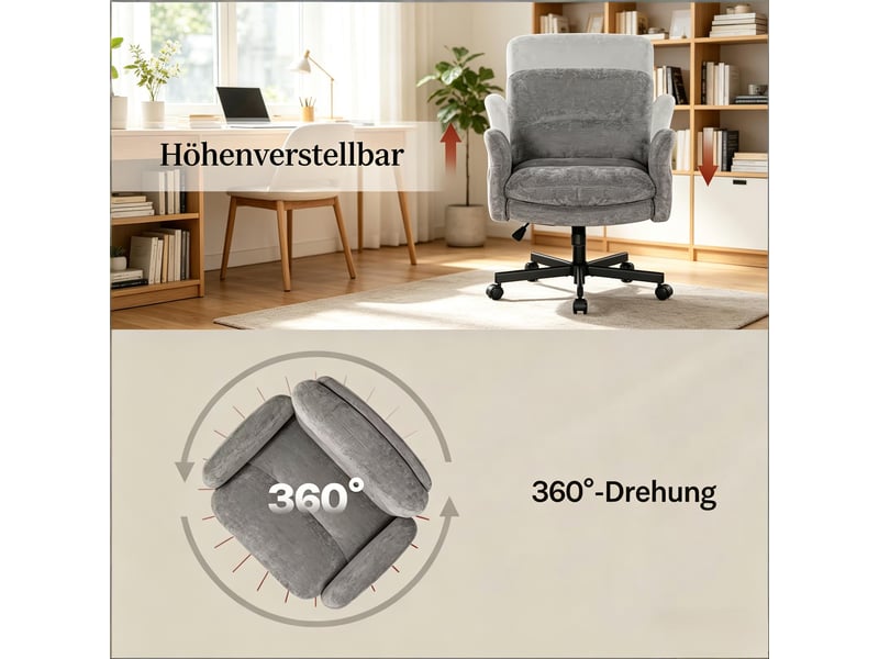  Chaise de bureau grise pivotante en chenille, hauteur réglable  - Conforama D