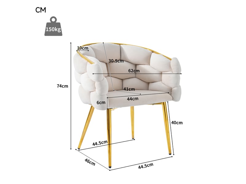  Lot de 4 chaises de salle à manger en velours beige avec pieds en métal doré  - Conforama E