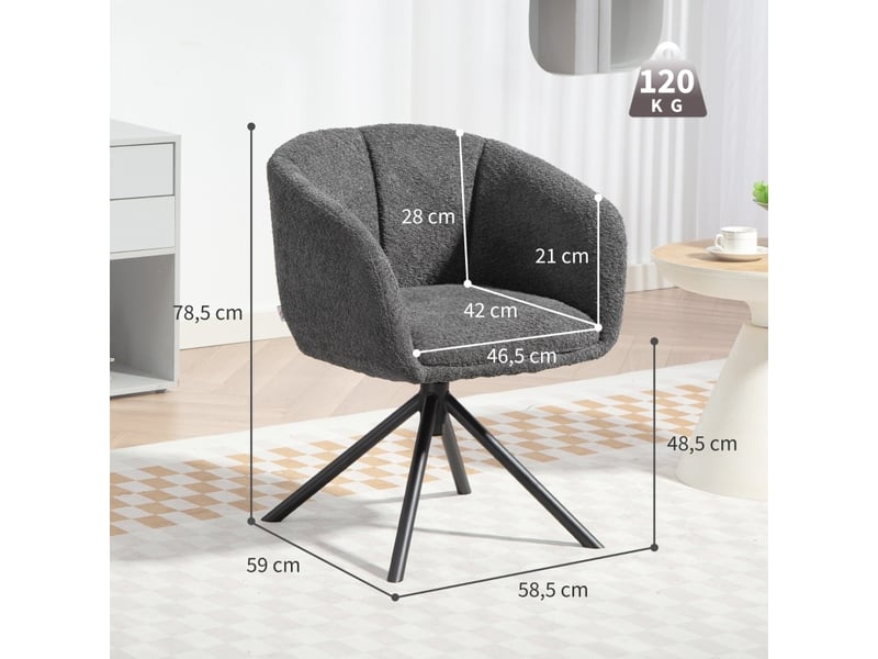  Fauteuil d'accent pivotant 58.5x59x78.5cm – fauteuil lounge individuel avec assise 360° et pieds en métal – polyester - anthracite  - Conforama C