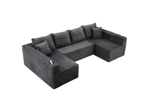 Canapé velours forme en u porte-boissons intégrés poches latérales garnissage à ressorts 4 coussins de dossier 2 coussins décoratifs forme ergonomique