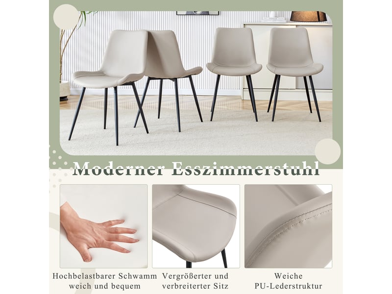  Lot de 4 chaises de salle à manger en similicuir gris et pieds en métal W3658P363211 - Conforama D