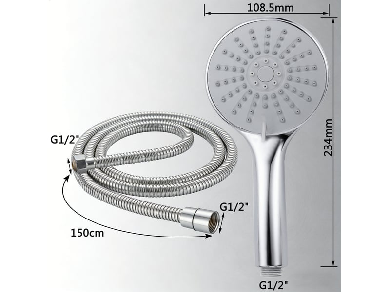 Pommeau de douche aica avec tuyau de douche 1.5m, douchette à main 3 modes, abs & acier inoxydable 304 - Conforama B