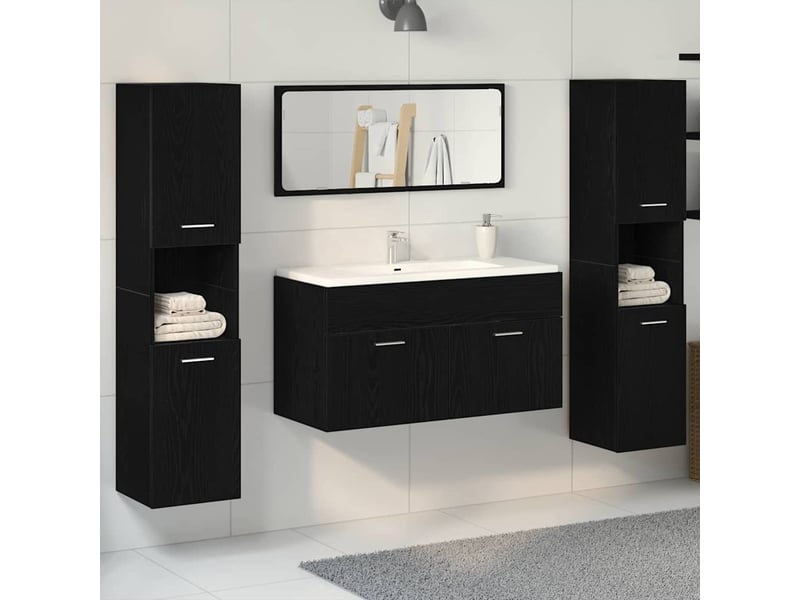 Ensemble de mobilier de salle de bain 4 pc chêne noir cf64507 - Conforama B