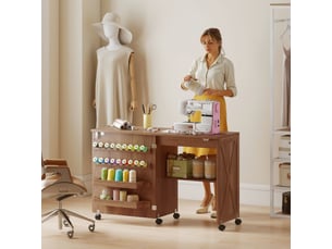 Table de couture pliable mobile 2 bacs 18 porte-bobines étagère bois