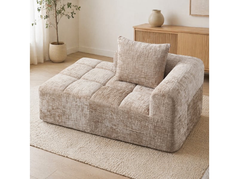  Canapé droit 158x90x60cm, chenille+mousse, agréable canapé chaise longue avec coussin, poches latérales, kaki  - Conforama B