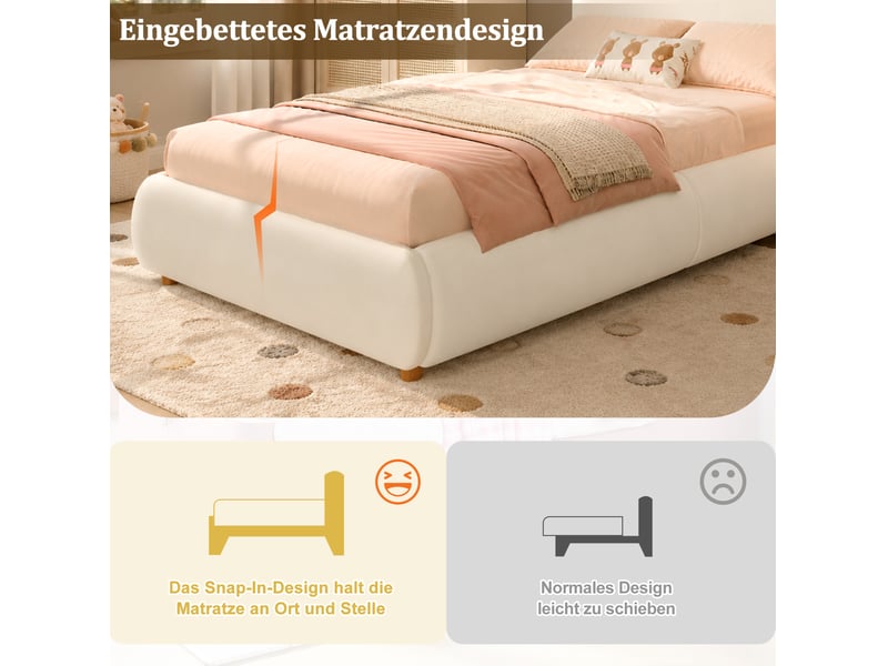  Lit enfant, coffre de rangement, tête de lit épaisse, sommier à lattes, sans matelas, pour la chambre, coloris beige  - Conforama D