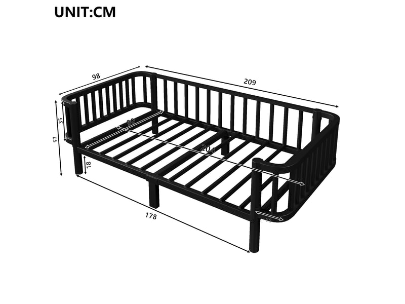  Lit simple 90x200 cm en métal noir avec sommier à lattes  - Conforama C