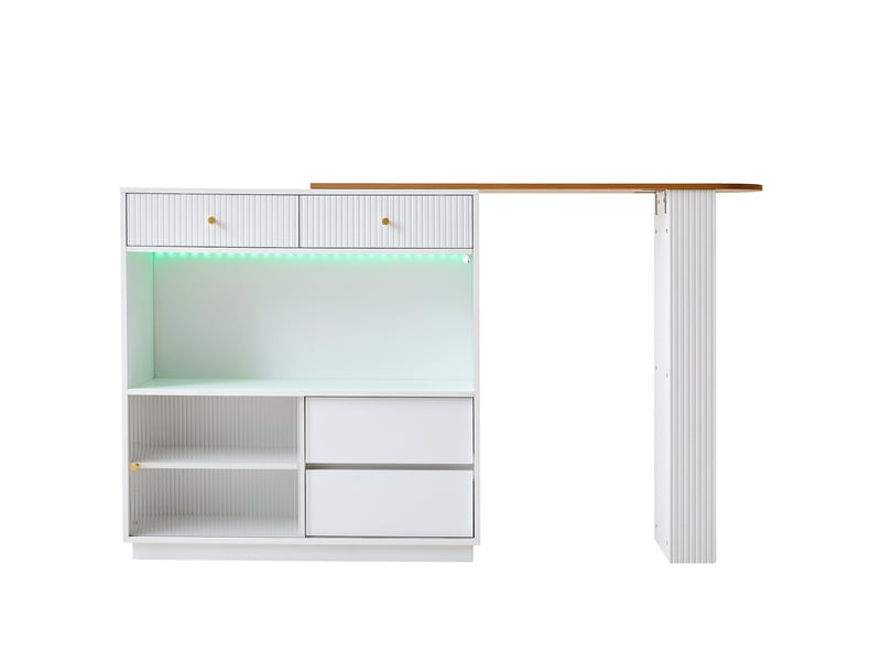  Îlot de cuisine bar extensible pivotant 360° avec led et rangement blanc  - Conforama E