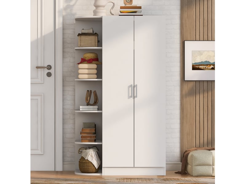  Armoire 90x55x170 cm blanche à 2 portes avec étagères et penderie  - Conforama D