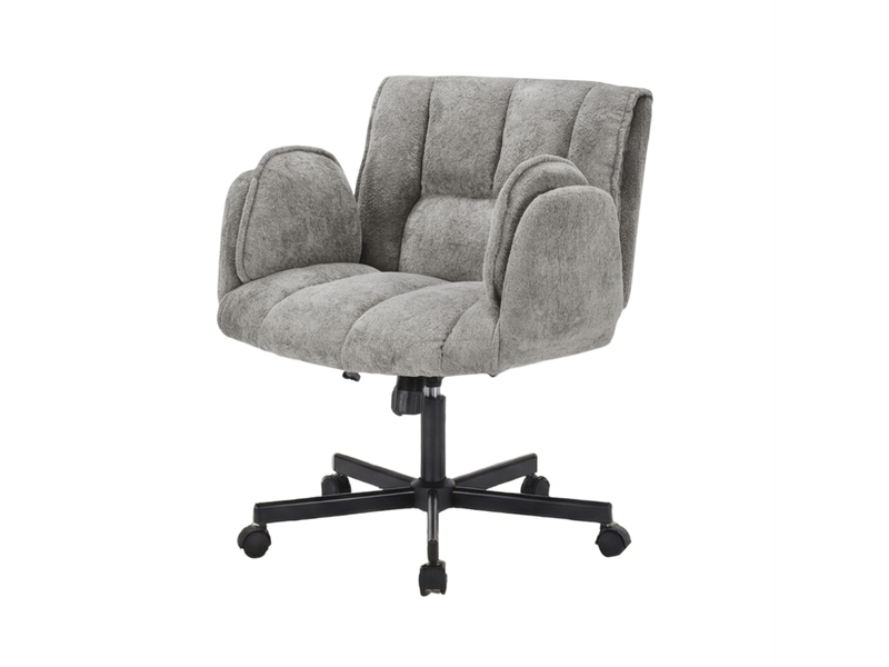 Chaise de bureau pivotante avec accoudoirs rabattables et soutien lombaire réglable, en tissu gris - Conforama A